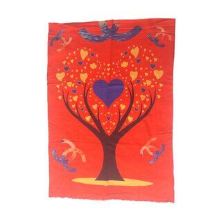 Vintage Chanel Multi-Color Red Tree Hearts Print Blanket Scarf Scarves Wrap